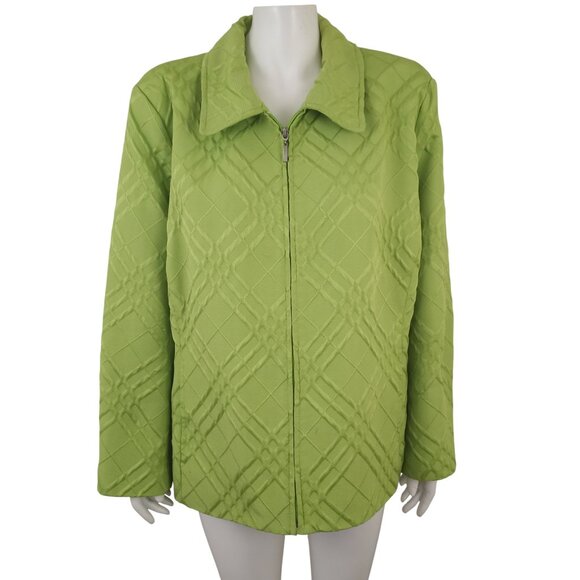 Erin London Lime Green Textured Zip Front Long Sleeve Jacket - Picture 1 of 7